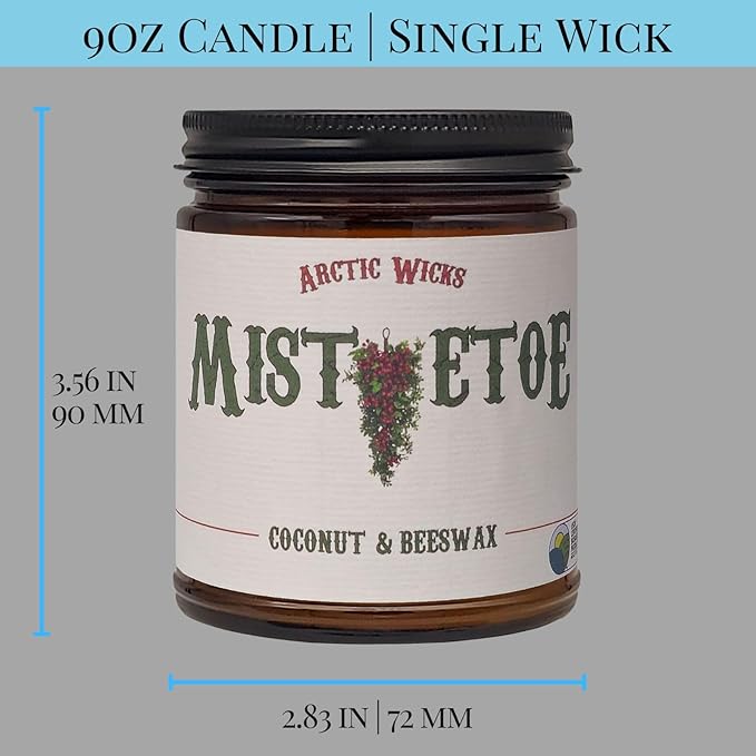 Arctic Wicks Scented Coconut Beeswax Candles | Coconut Beeswax Non Toxic Candle 9oz Amber | Farmhouse Candles Non-Toxic Clean Burn 100% USDA Certified Biobased (Mistletoe)