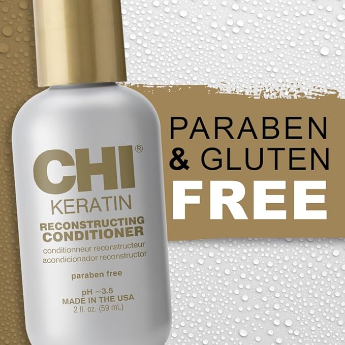 CHI Keratin Reconstructing Conditioner, Delivers Healthier Hair, Adds Shine & Helps Prevent Future Breakage, Sulfate, Paraben, & Cruelty-Free, 2 Oz