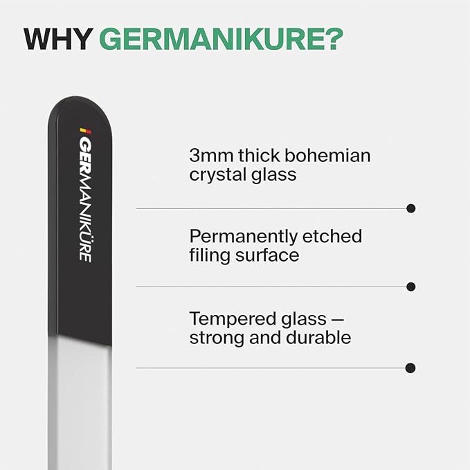GERMANIKURE Glass Nail File in Suede Sleeve - I'm Too Pretty to Work - Professional Crystal Nail File for Natural Nails - Ideal Manicure & Pedicure Tool for Smooth, Easy Shaping - Nail Care Gift