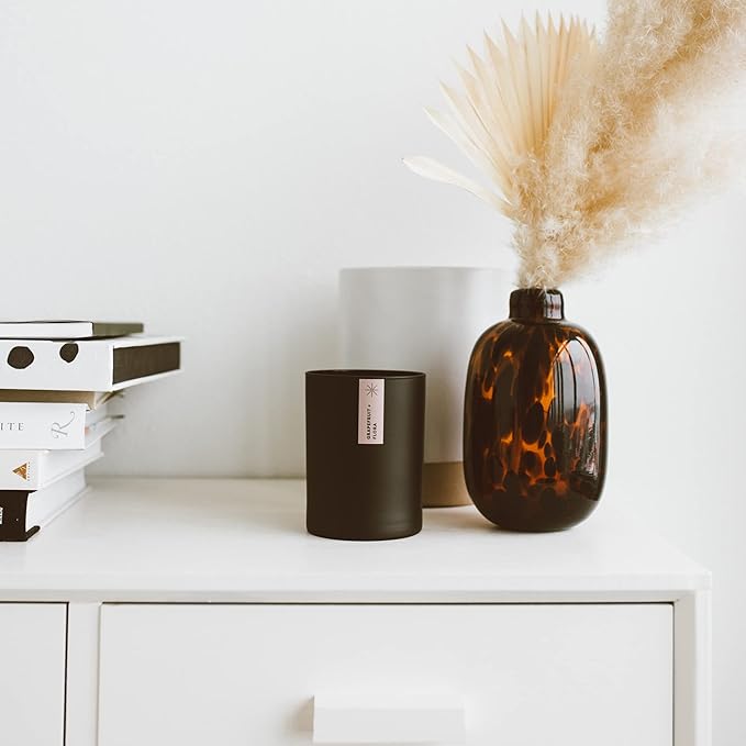 Calyan Wax Co. Oakmoss & Amber Scented Candle - 75 Hour Burn - Luxury Non Toxic Soy Wax Candles - Long Lasting Black Tumbler Jar Candle for Home - 10.2oz