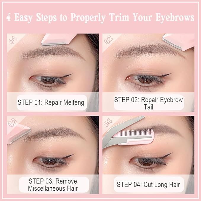 6Pcs Eyebrow Trimmer Set Stainless Steel Curved Eyebrow Razor Eyebrow Scissors With Comb Eyebrow Trimming Tools for Beginners Professional Facial Hair Removal Beauty Accessories for Girls and Women
