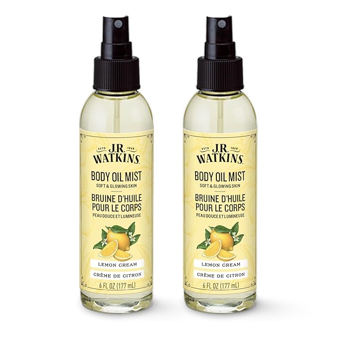 J.R. Watkins Naturally Hydrating Body Oil Mist, Lemon Cream, 6 fl oz, 2 Pack
