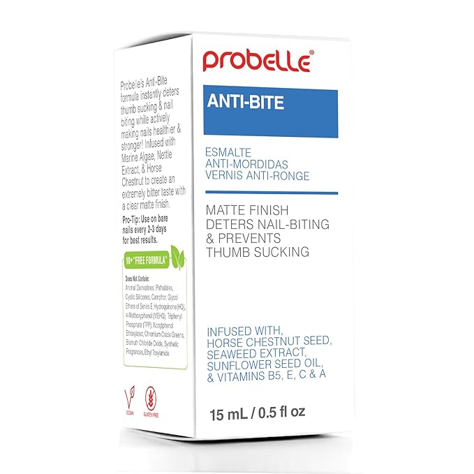 Probelle Anti-Bite, Nail Biting Treatment for Kids & Adults to Quit habit, No Bite Nail Polish Deterrent, Thumb Guard & Prevents Finger Sucking, Bitter Taste Nail Care, For Ages 3+, 0.5 fl oz (15 ml)