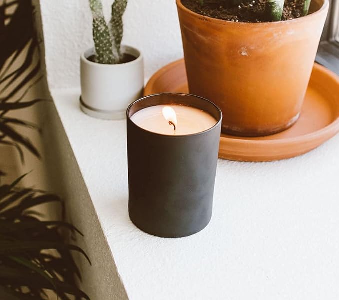 Calyan Wax Co. Vetiver & Tonka Scented Candle - 75 Hour Burn - Luxury Non Toxic Soy Wax Candles - Long Lasting Black Tumbler Jar Candle for Home - 10.2oz