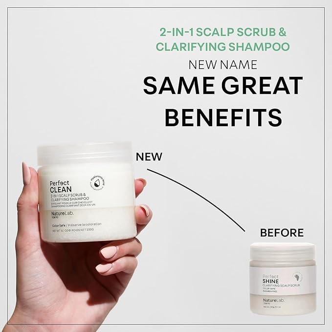 NatureLab.TOKYO Perfect Clean Scalp Scrub & Clarifying Shampoo - Exfoliating Sugar Crystals, Probiotic Sake Water, Hyaluronic Acid - 2-in-1 Deep Scalp Cleanser for Shine & Hydration, 8.1 oz, Original
