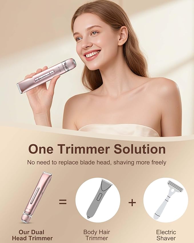 Bikini Trimmer for Women – Dual Head Electric Razors for Women, Painless Bikini Shaver & Body Trimmer, Bikini Trimmer for Sensitive Skin, Wet/Dry Electric Shaver for Shower, Beach & Travel