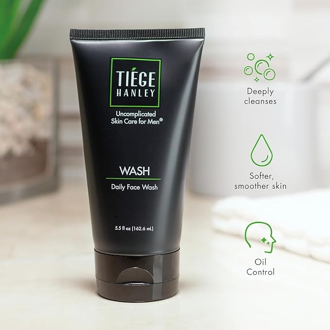 Tiege Hanley Daily Face Wash for Men, Gentle Fragrance-Free Cleanser with Jojoba Oil, Aloe, & Vitamin B3, Hydrating Foaming Formula for Deep Clean, Gentle on Sensitive Skin, Men’s Skin Care, 5.5 Fl Oz