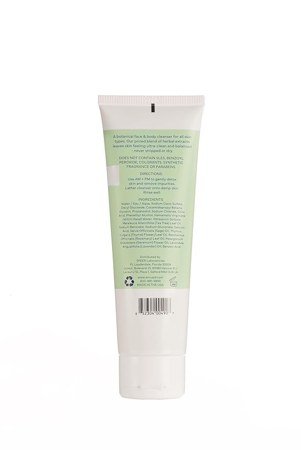 emuaid® Herbal Detox™ Face + Body Cleanser, Lightweight Botanical Foaming Gel with Tea Tree Oil + Thyme Oil, Gentle Skin Cleanser & Facial Wash for Sensitive, Dry, or Irritated Skin, 4 oz