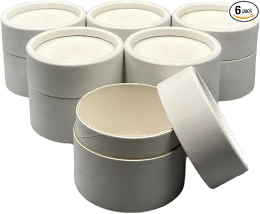 GreenWay 2oz / 60g Kraft Paperboard Empty Jars with Lids - 6 Pack Biodegradable Jars Refillable DIY Cosmetic Containers – Wax Lined Packaging Containers with Snug-Fitting Caps - White