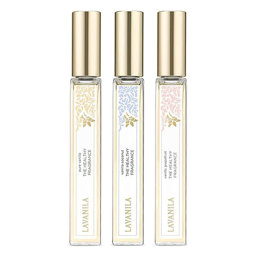 Lavanila Roller Perfume Set of 3 (10ml Each), Includes Pure Vanilla + Vanilla Coconut + Grapefruit - The Healthy Fragrance for Women, Clean and Natural