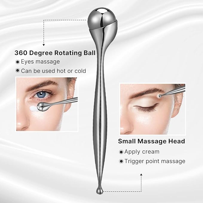 Eye Roller, Facial Ice Roller Massager - Reduces Puffiness, Dark Circles, Cooling Therapy for Tired Eyes (With Applicator)