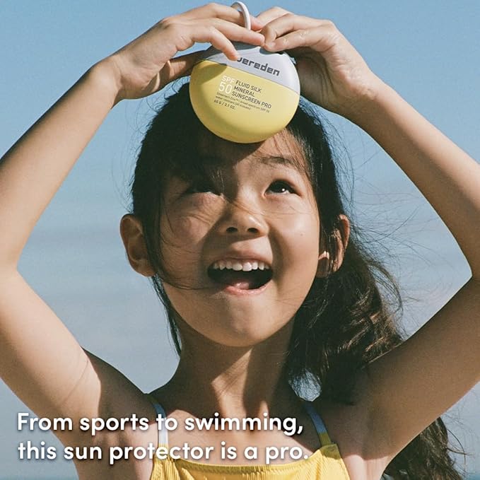 Evereden SPF50 Fluid Silk Mineral Kids Sunscreen: Clean Cooling Non-Nano UVA, UVB, & IR Protection for Sensitive Skin - Sheer, Lightweight, & Waterproof for Up to 40 Mins - Beach Day Toddler Sunscreen