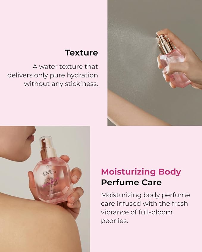 BOM Peony Garden Perfume Body Mist 3.71 Fl Oz, Floral Scented Fine Mist with Hyaluronic Acid, Niacinamide & Vitamin C, Hydrating, Lightweight Spray with Long-Lasting Fragrance, Korean Skincare