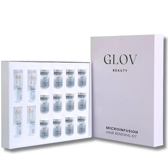 Micro Infusion Hair Renewal Kit - with Hyaluronic Acid, Peptide & Botanical Serum Ampoules - Helps Promote Fuller, Hydrated Strands - 0.25mm Stamp for Scalp Care