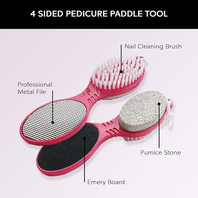4 in 1 The Pedi Care Stick 4 Sided Pedicure Paddle Metal File and Emery Board Tool with Pumice Stone for Feet by DreamCut