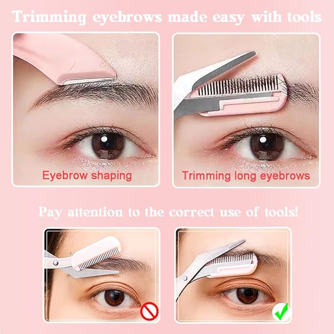 6Pcs Eyebrow Trimmer Set Stainless Steel Curved Eyebrow Razor Eyebrow Scissors With Comb Eyebrow Trimming Tools for Beginners Professional Facial Hair Removal Beauty Accessories for Girls and Women