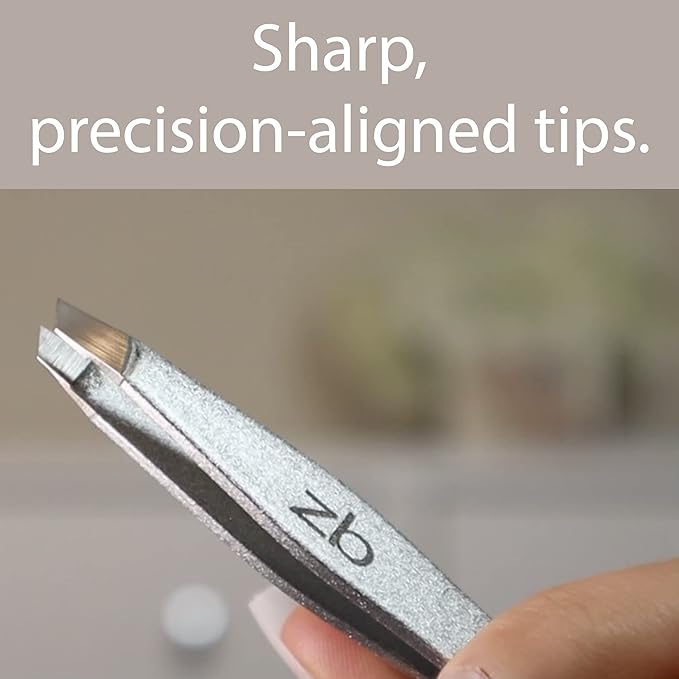 Tweezers - Surgical Grade Stainless Steel - Slant Tip for Expert Eyebrow Shaping and Facial Hair Removal - with Bonus Protective Pouch - Best Tweezer for Men and Women