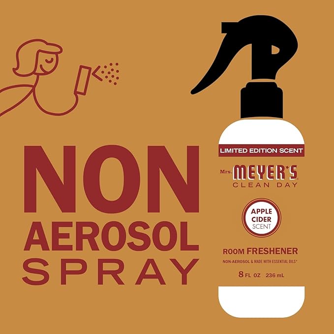 MRS. MEYER'S CLEAN DAY Room and Air Freshener Spray, Non-Aerosol Spray Bottle Infused with Essential Oils, Apple Cider, 8 fl. oz