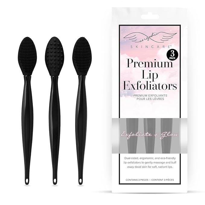 Seraphic Skincare Lip Exfoliator - Dual Sided BPA-Free Silicone Face Scrubber with Wheat Straw Handles - For Soft Lips, Dead Skin Removal & Lip Mask Application - Pore Cleaning Brush For Lips (3 Pack)