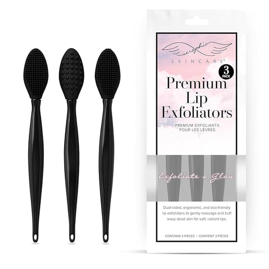 Seraphic Skincare Lip Exfoliator - Dual Sided BPA-Free Silicone Face Scrubber with Wheat Straw Handles - For Soft Lips, Dead Skin Removal & Lip Mask Application - Pore Cleaning Brush For Lips (3 Pack)