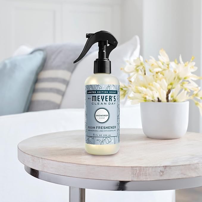 MRS. MEYER'S CLEAN DAY Room and Air Freshener Spray, Non-Aerosol Spray Bottle Infused with Essential Oils, Snowdrop, 8 fl. oz