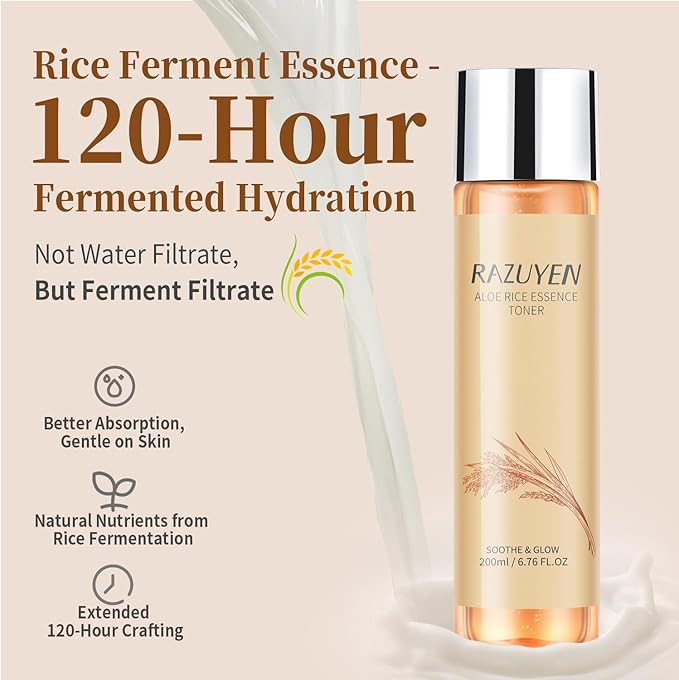 Rice Toner with Aloe Leaf Water, Niacinamide and Centella Asiatica, Milky Toner for Soothing and Glowing Skin, Vegan, Alcohol and Fragrance Free