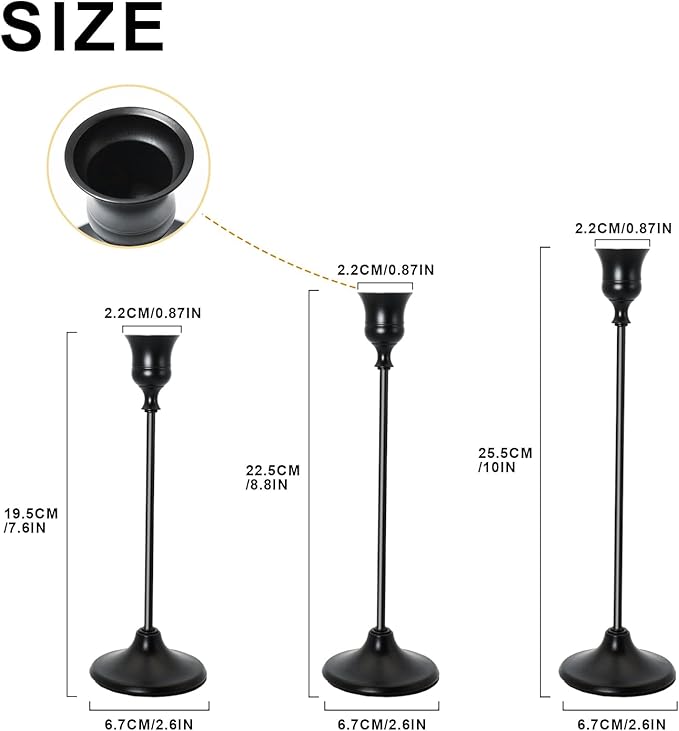 Candlestick Holders, Black Metal Taper Candle Holder, Vintage Candle Holders for Pillar Candles, Table Mantel Wedding Festive Decor Party Party Decor Christmas Decorations, Set of 9