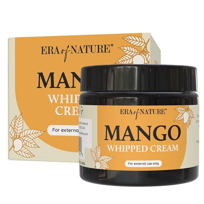 era of nature Mango Whipped Body Cream for Women 8oz - Lightweight Whipped Lotion with Pure Mango - Non-Greasy Body Butter Cream Lotion & Balm Moisturizer for Face, Hair & Dry Skin, Vegan Skincare