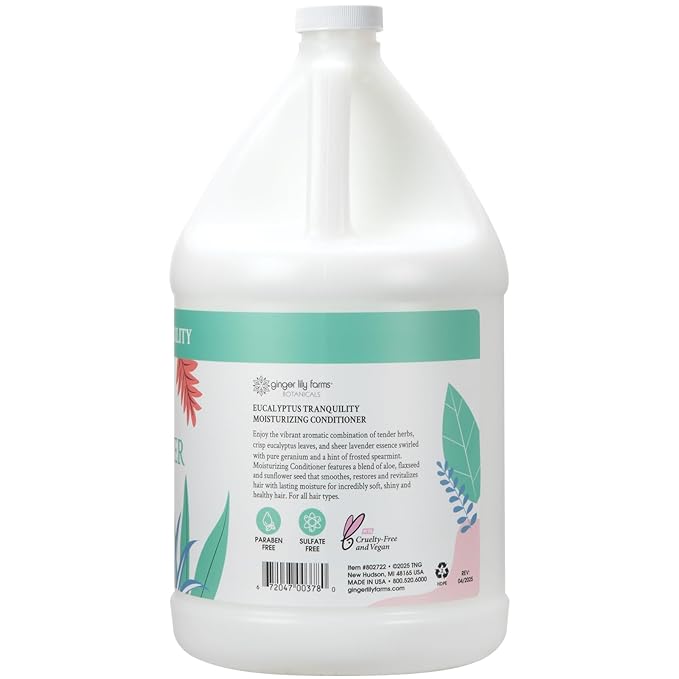 Ginger Lily Farms Botanicals Moisturizing Conditioner for Dry Hair, Eucalyptus Tranquility, 100% Vegan & Cruelty-Free, 1 Gallon (128 fl oz) Refill