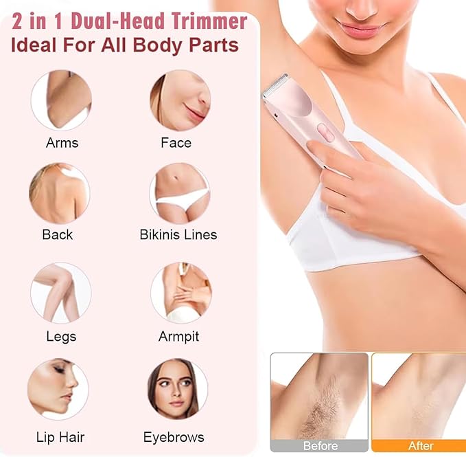 Dermave Bikini Shaver,2025 New Dual Head Shaver Women, 2 in 1 Wet & Dry Waterproof Electric Bikini Trimmer for Women,Pink