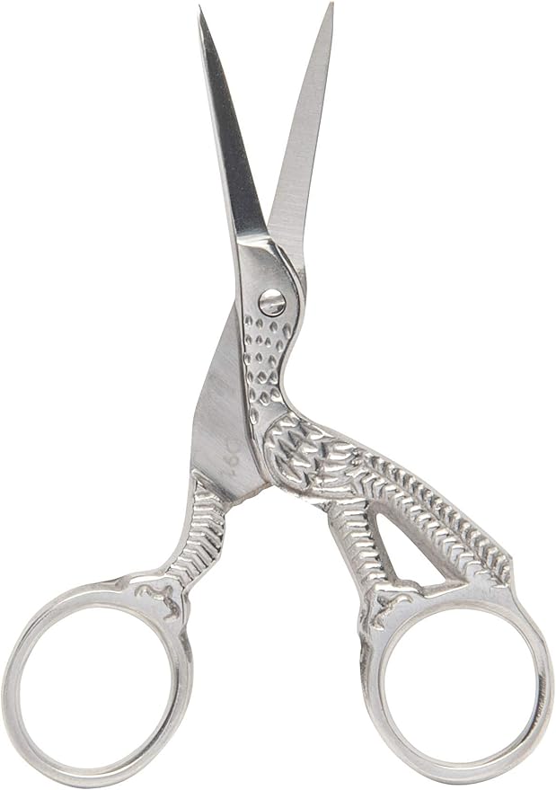 Diane Stork Scissors for Eyebrow Trimming, Facial Hair Grooming Shears, Beauty Tools and Accessories for Women and Men, Silver, 3.75”