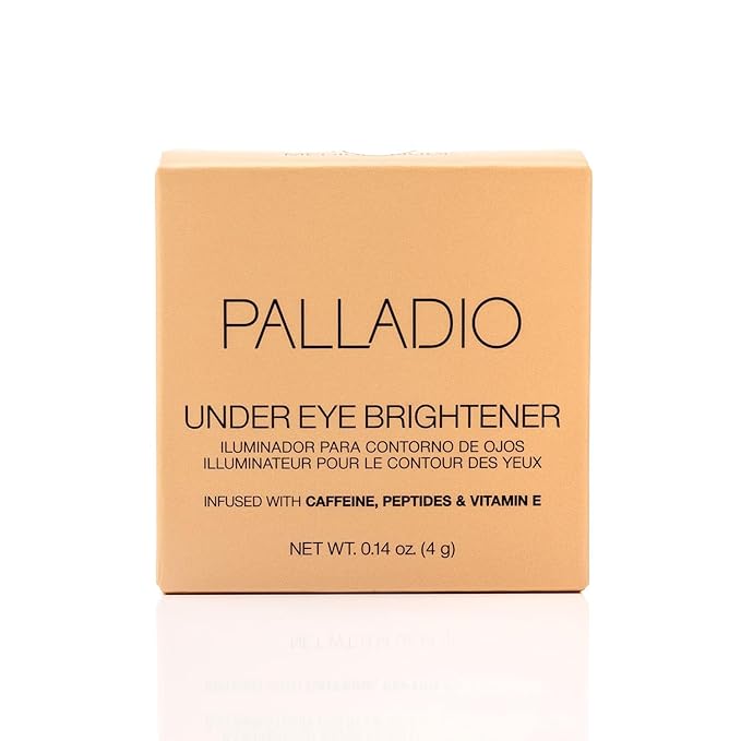 Palladio Under Eye Brightener, Conceal, Brightens, Reduces Appearance of Dark Circles, With Caffeine Peptides & Vitamin E, Tired Skin Color Correcting Brightener & Primer (Medium Nude)