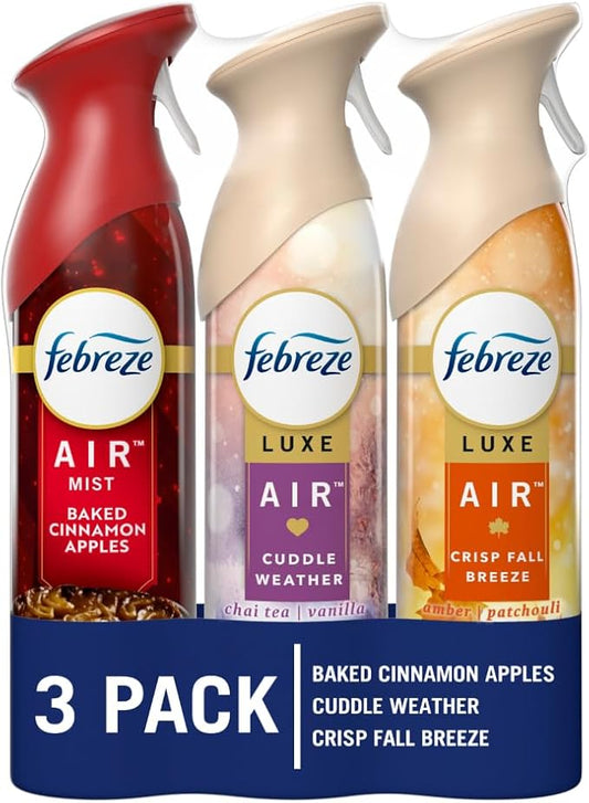 Febreze Air Freshener Spray, Odor-Fighting Room Spray, Crisp Fall Breeze, Cuddle Weather, Baked Cinnamon Apple, 8.8oz, 3 Count