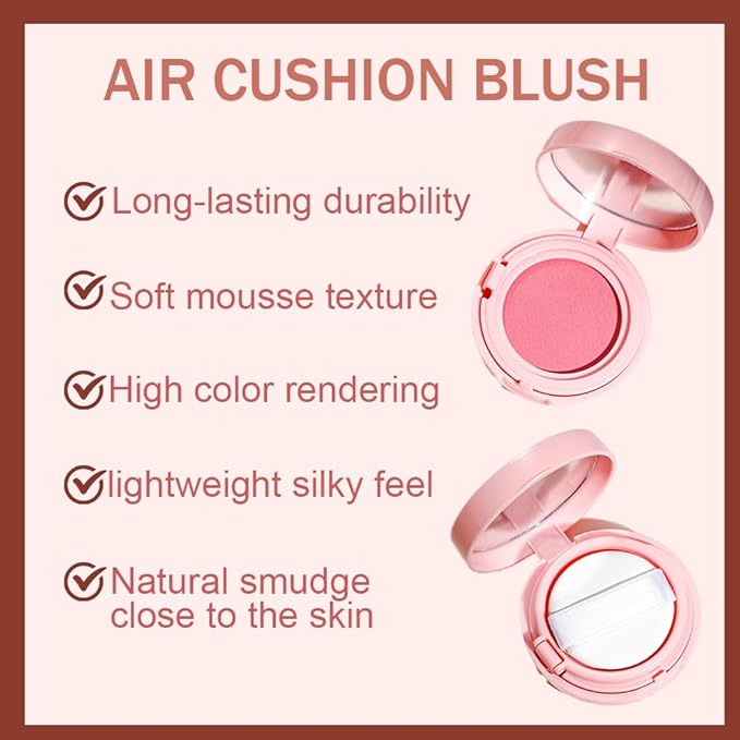 Powder Matte Blush Cheeks Face Makeup for Women With Mirror and Powder Puff Monochrome Blushes Lightweight,Smooth,Blendable,Fade and Transfer-Resistant Baked Blush,Effortless Matte Natural Finish