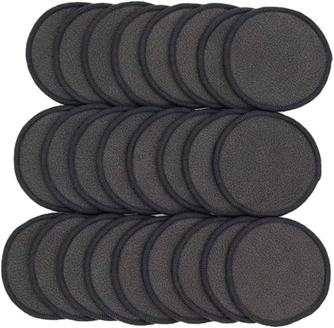 Chloven 25 Pack Charcoal Bamboo Reusable Makeup Remover Pads - Bamboo Reusable Cotton Rounds for Toner, Washable Eco-Friendly Pads for All Skin Types with Cotton Bag for Storage