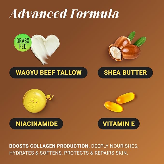 Non-Greasy Beef Tallow for Skin 5OZ Shea Butter, Vitamin E, Niacinamide, Whipped Grass Fed Beef Tallow for Face Moisturizer Cream, Body, Hair, Lotion for Women & Men, Anti-Aging Face Moisturizer