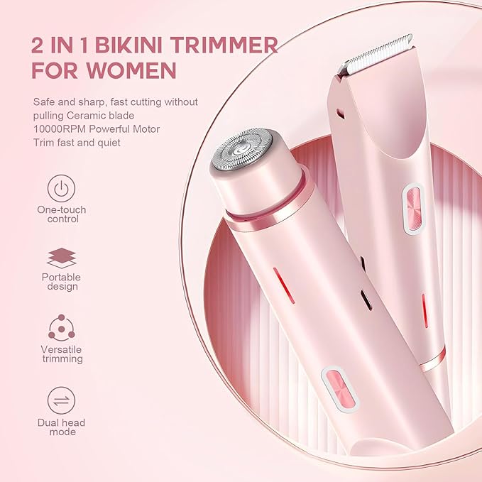 2025 New Bikini Trimmer for Women,Dermave Bikini Shaver,2-in-1 Electric Razors for Women(Pink)