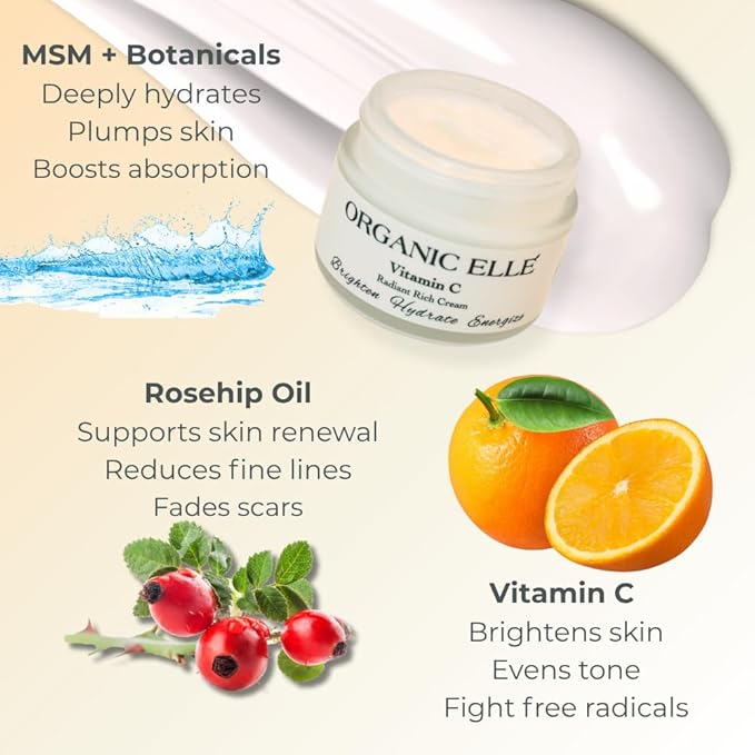 Vitamin C Radiant Rich Cream, Antioxidant Face Moisturizer with Aloe Vera and Botanical Oils