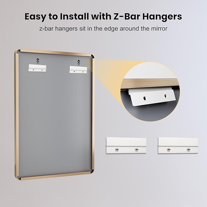 LOAAO 24”X32” Gold Bathroom Mirror, Rounded Rectangle Gold Frame Mirror, Brushed Gold Bathroom Vanity Mirror Wall-Mounted, Anti-Rust, Hangs Horizontally or Vertically