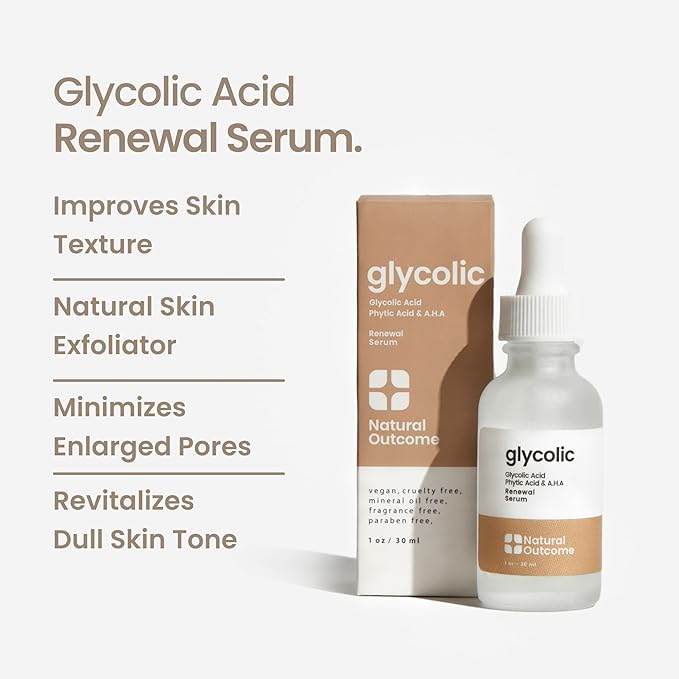 Natural Outcome Glycolic Acid/AHA 12% Renewal Serum | Anti-Aging Exfoliating Facial Serum | Increases Cell Turnover Leaving Behind Smoother Skin | Clarifies Acne and Rejuvenates Skin | 1 Oz