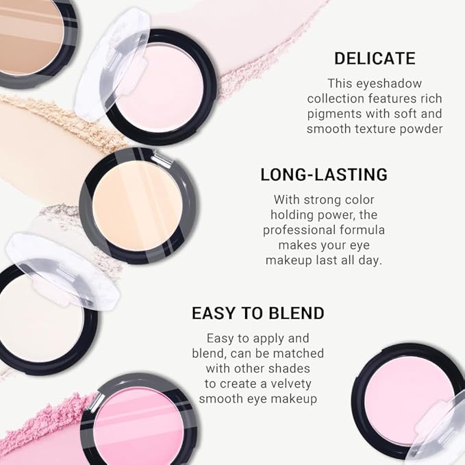 Monochrome Matte Eye Shadow Palette,Peach Pink Neutral Nude Matte Pressed Powder Single Eyeshadow,Natural Long Lasting Naturing-Looking Eyeshadow,Talc,Paraben Vegan & Cruelty Free