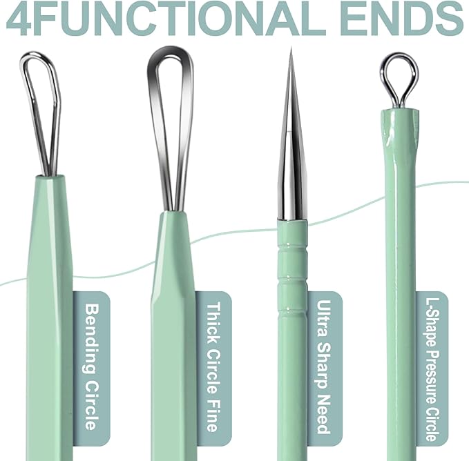 Teenitor Pimple Extractor Acne Treatment Surgical Grade Blackhead Comedone Removal 2-in-1 Popper Tool for Face Nose (Green)