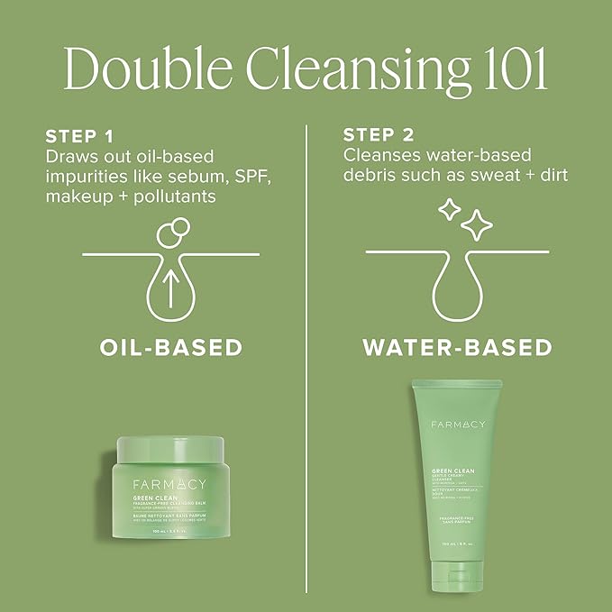 Farmacy Makeup Remover Cleansing Balm - Green Clean Waterproof Makeup Remover + Oil Based Cleanser - Newly Formulated Double Cleanser with Plant Based Waxes + Upcycled Moringa (30ml)