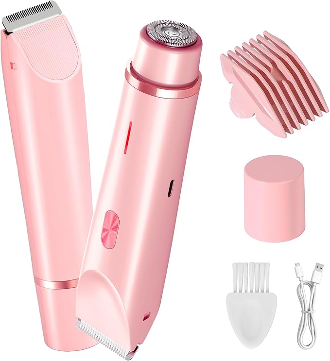 Dermave Bikini Shaver Trimmer 2.0 for Women Pubic Hair, 2 in 1 Dual Head Painless Electric Razor for Bikini Line Area, Waterproof