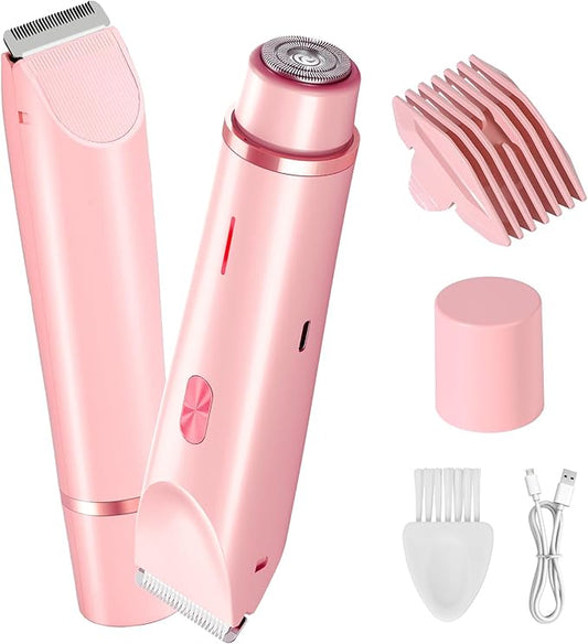 Dermave Bikini Shaver Trimmer 2.0 for Women Pubic Hair, 2 in 1 Dual Head Painless Electric Razor for Bikini Line Area, Waterproof