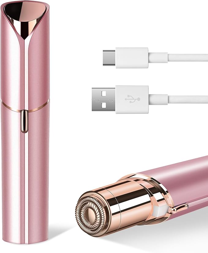 Facial Hair Remover for Women- as Seen on TV Painless Face Shaver -Mini Hair Remover, Electric Razor Shaver Portable Bikini Epilator for Lips, Chin, Armpit, Peach Fuzz,Neck, Cheek(Rose Gold)