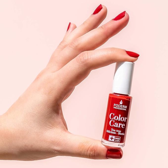 PODERM - nail Polish – Enriched with Tea Tree – Improves nail appearance – Ingredients Natural/Vegan - foot/hand - Swiss Made (Red allure)