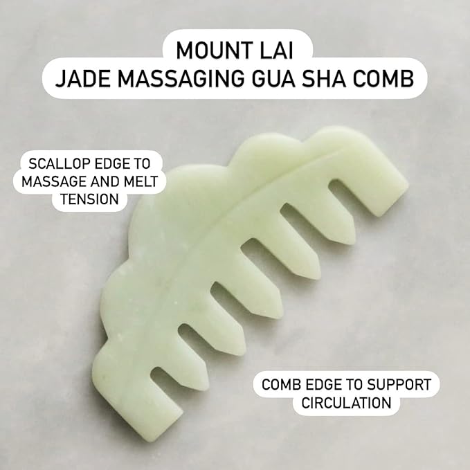 Mount Lai Hand-Carved Natural Jade Gua Sha Scalp Comb – Scalp Massager & Scraping Guasha Tool for Relaxation, Blood Circulation & Cooling