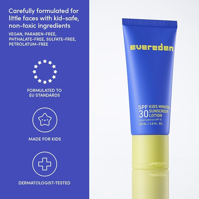 Evereden Premium Mineral Sunscreen SPF 30: Baby-Safe Whole-Family Mineral Sunblock Kids Love - Non-Nano Kids Sunscreen for Year-Round UVA & UVB Protection -Safe & Reef-Friendly - FSA Eligible