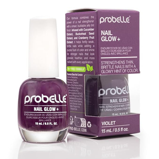 Probelle Nail Glow + Nail Strengthener and Hardener with Sheer Jelly Tint, Hard To Resist Ultra Glowy Nail Shine, Tinted Nails Strengthening Blush for Brittle, Thin, Damaged Nails 0.5 oz (Violet)